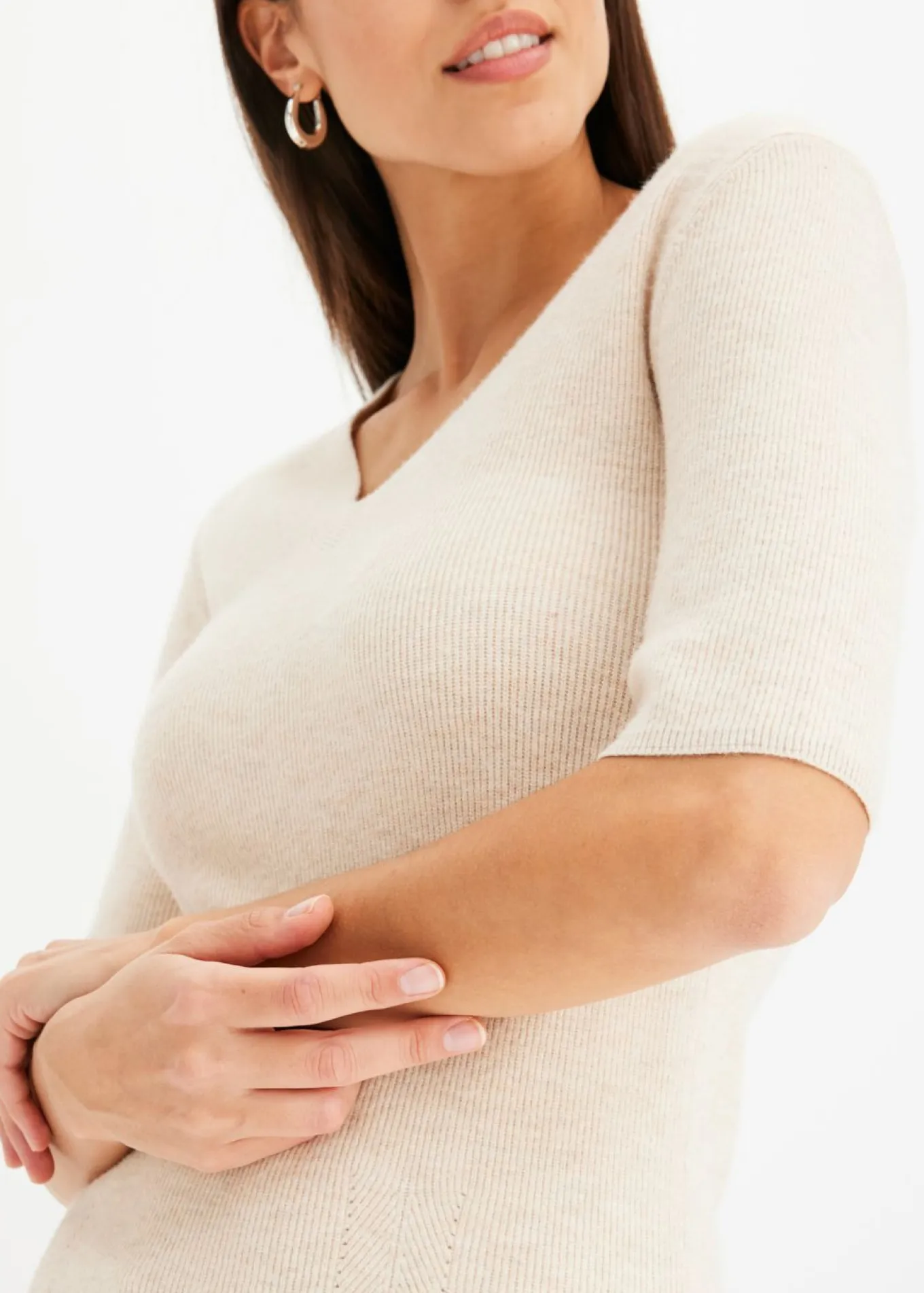 Jersey de canalé de manga corta con viscosa