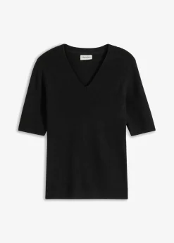 Jersey de canalé de manga corta con viscosa