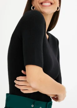Jersey de canalé de manga corta con viscosa