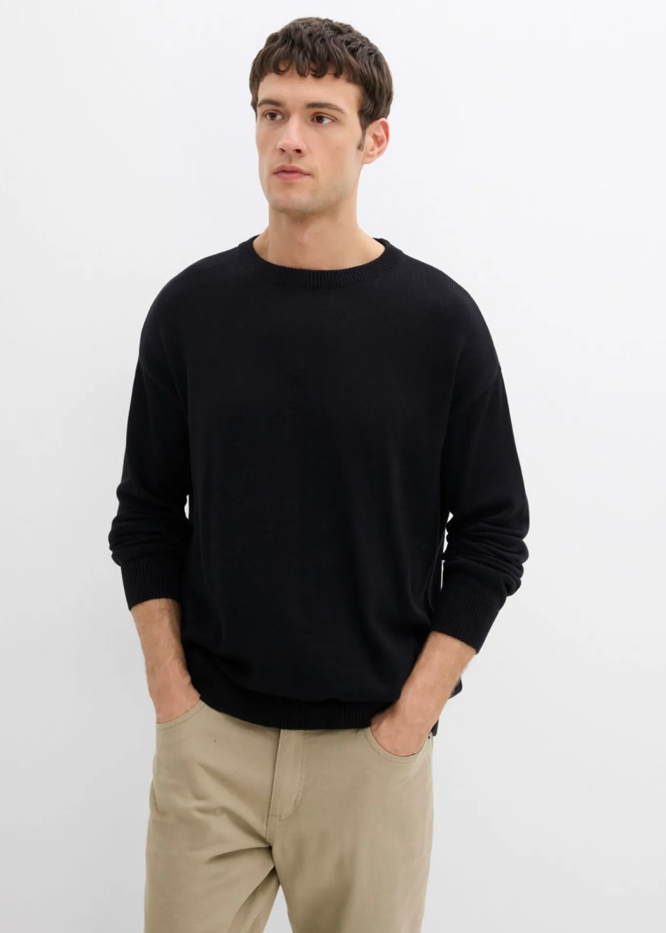 Jersey de cuello redondo de suave mezcla de algodón, loose fit
