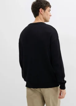 Jersey de cuello redondo de suave mezcla de algodón, loose fit
