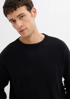 Jersey de cuello redondo de suave mezcla de algodón, loose fit