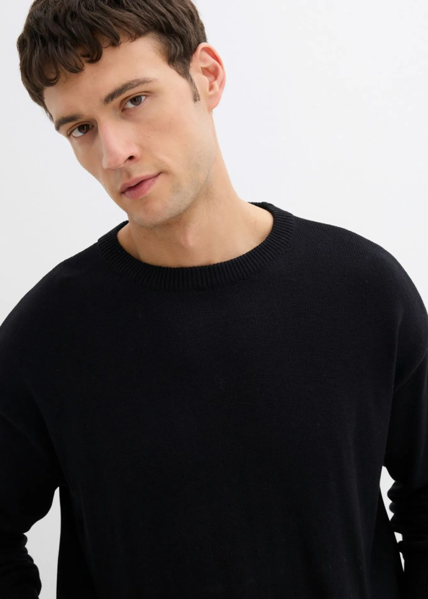 Jersey de cuello redondo de suave mezcla de algodón, loose fit