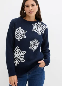Jersey de cuello redondo con copos de nieve