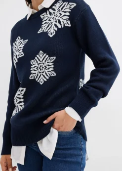 Jersey de cuello redondo con copos de nieve