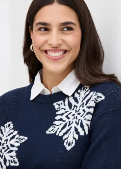 Jersey de cuello redondo con copos de nieve
