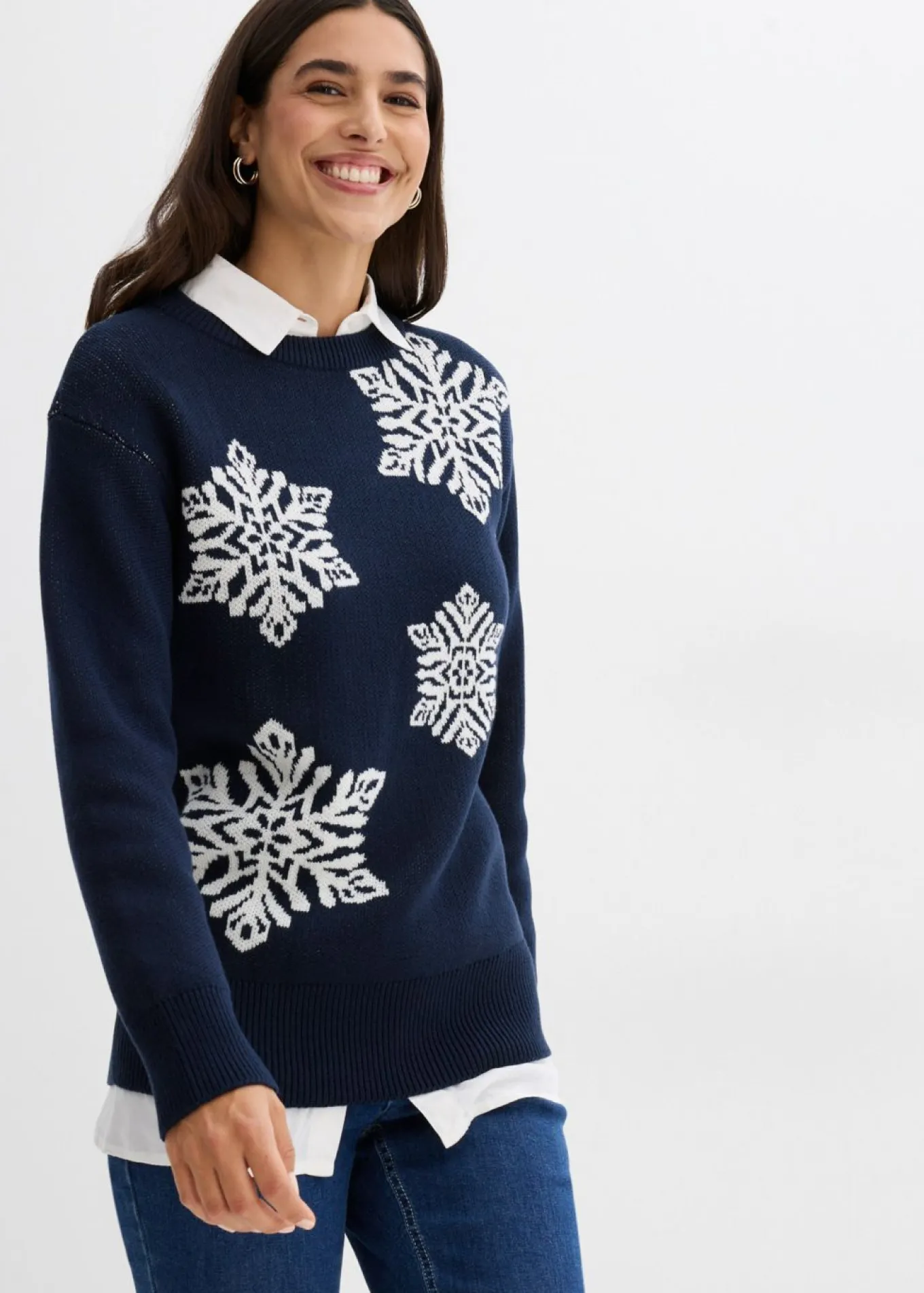 Jersey de cuello redondo con copos de nieve
