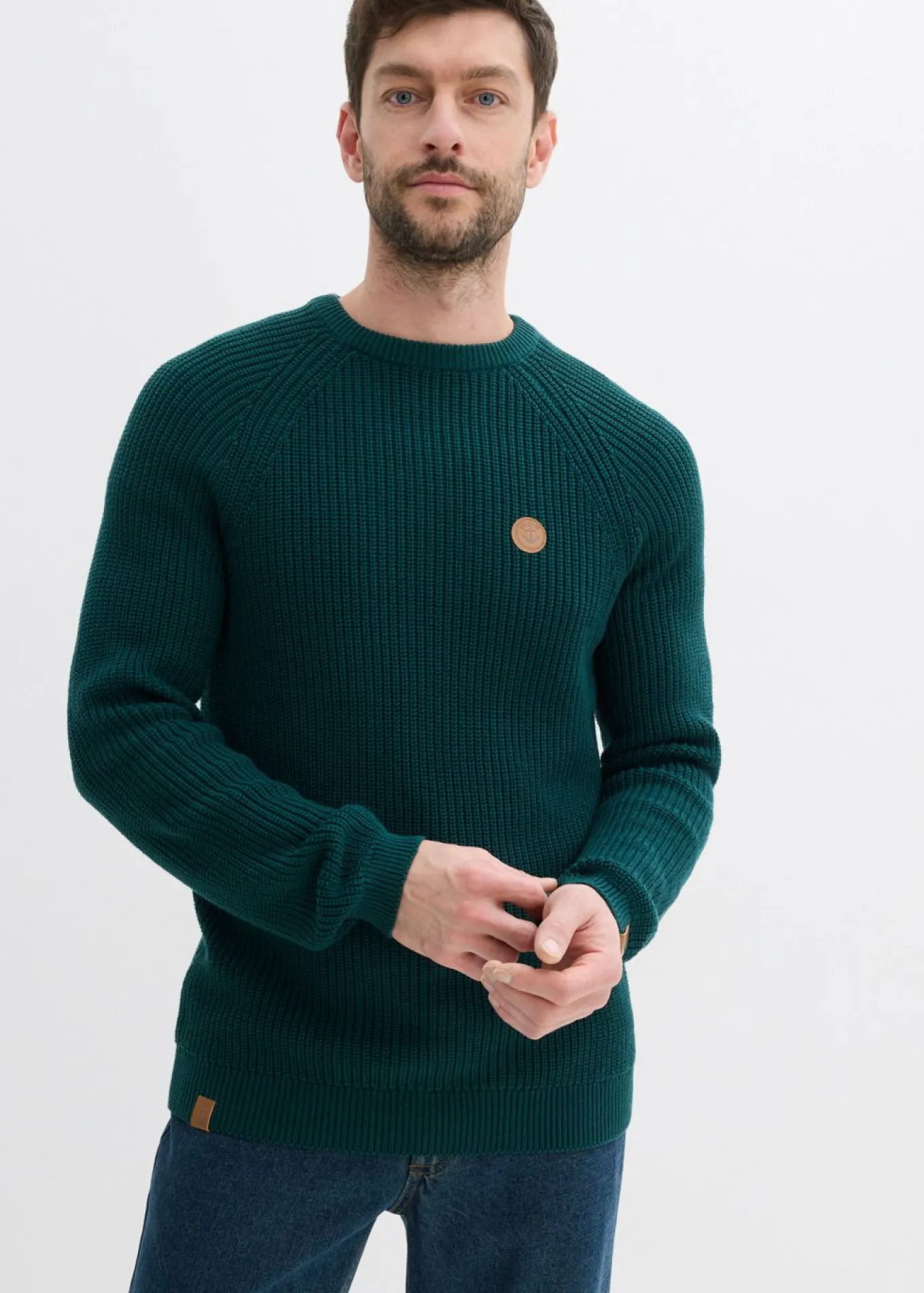 Jersey de cuello redondo en suave mezcla de algodón