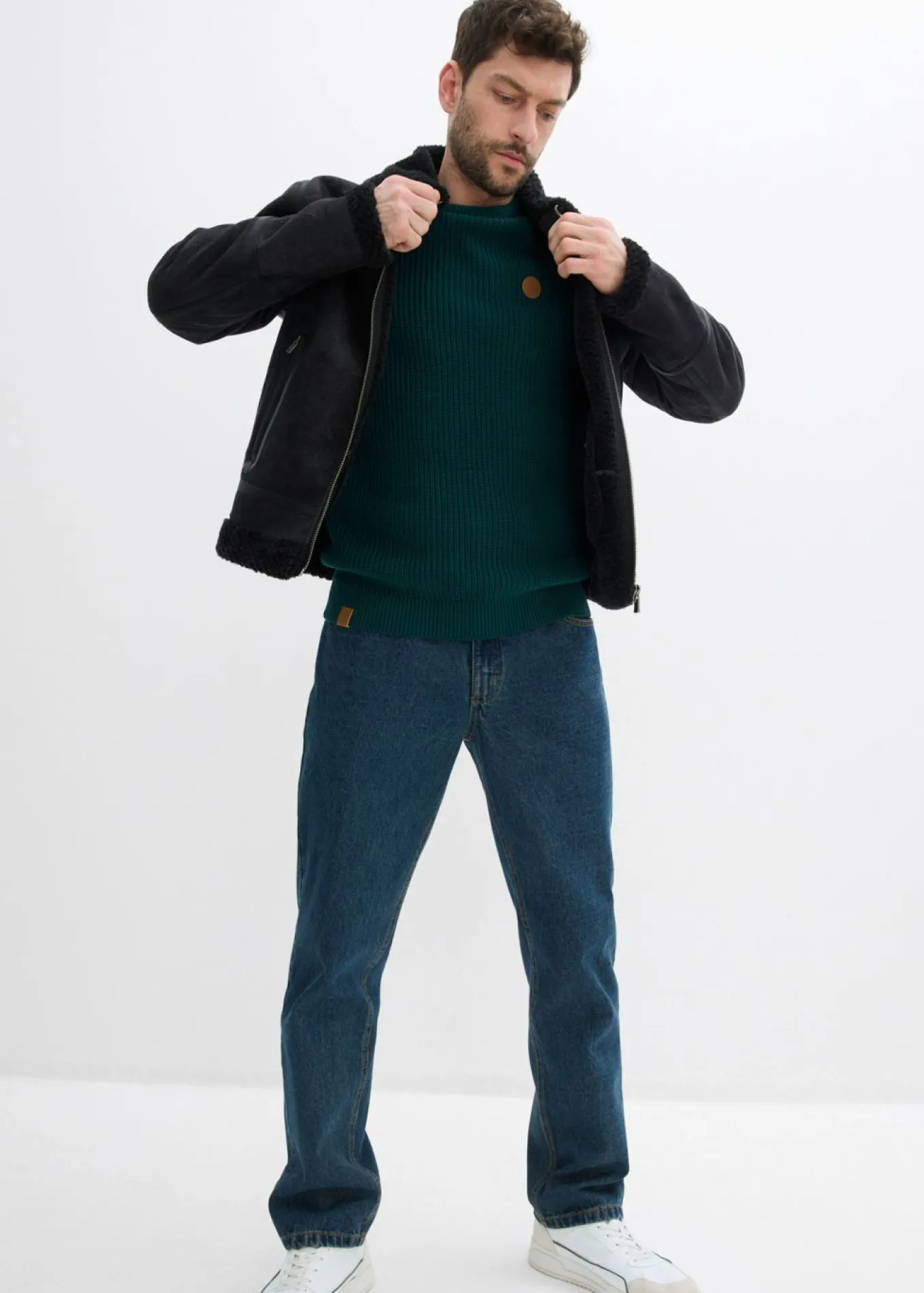 Jersey de cuello redondo en suave mezcla de algodón