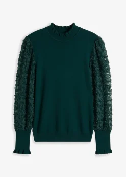 Jersey de cuello vuelto con mangas decorativas de gasa
