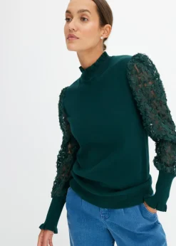 Jersey de cuello vuelto con mangas decorativas de gasa