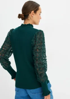 Jersey de cuello vuelto con mangas decorativas de gasa