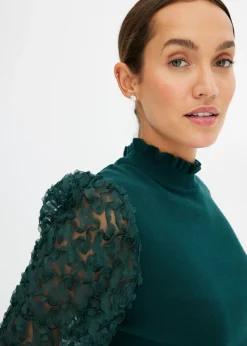 Jersey de cuello vuelto con mangas decorativas de gasa