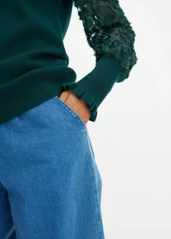 Jersey de cuello vuelto con mangas decorativas de gasa