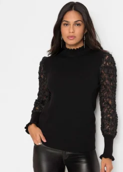 Jersey de cuello vuelto con mangas decorativas de gasa