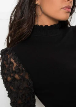 Jersey de cuello vuelto con mangas decorativas de gasa