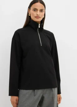 Jersey de mezcla de viscosa con cuello troyer