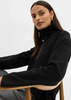 Jersey de mezcla de viscosa con cuello troyer