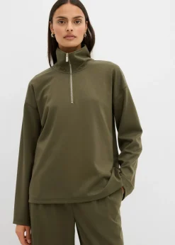 Jersey de mezcla de viscosa con cuello troyer