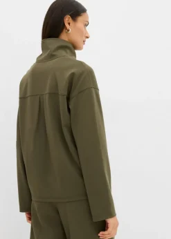 Jersey de mezcla de viscosa con cuello troyer