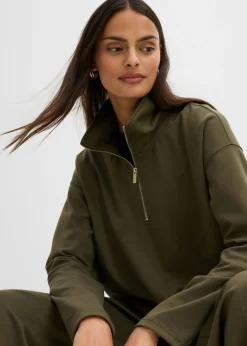 Jersey de mezcla de viscosa con cuello troyer