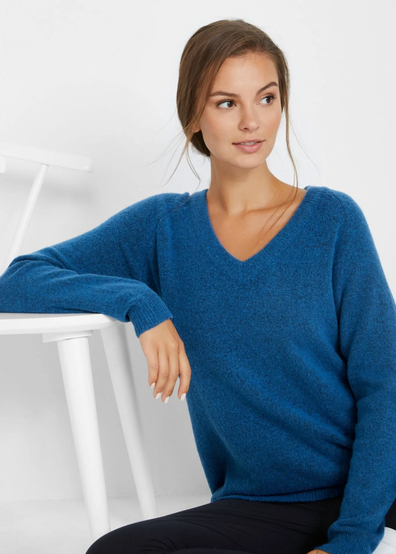 Jersey de punto con cuello en V, de corte oversize