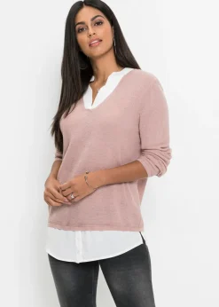 Jersey de punto fino con inserto de blusa