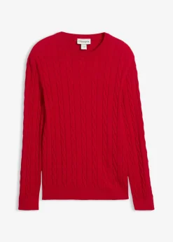 Jersey de punto fino con patrón trenzado de suave mezcla de algodón, slim fit