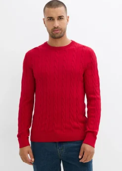 Jersey de punto fino con patrón trenzado de suave mezcla de algodón, slim fit