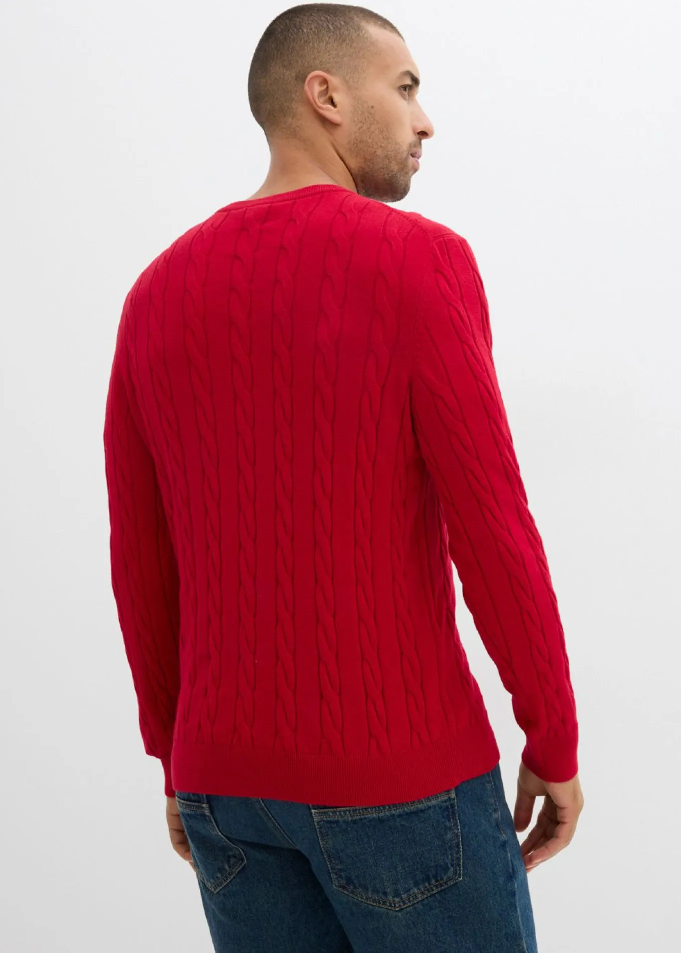 Jersey de punto fino con patrón trenzado de suave mezcla de algodón, slim fit