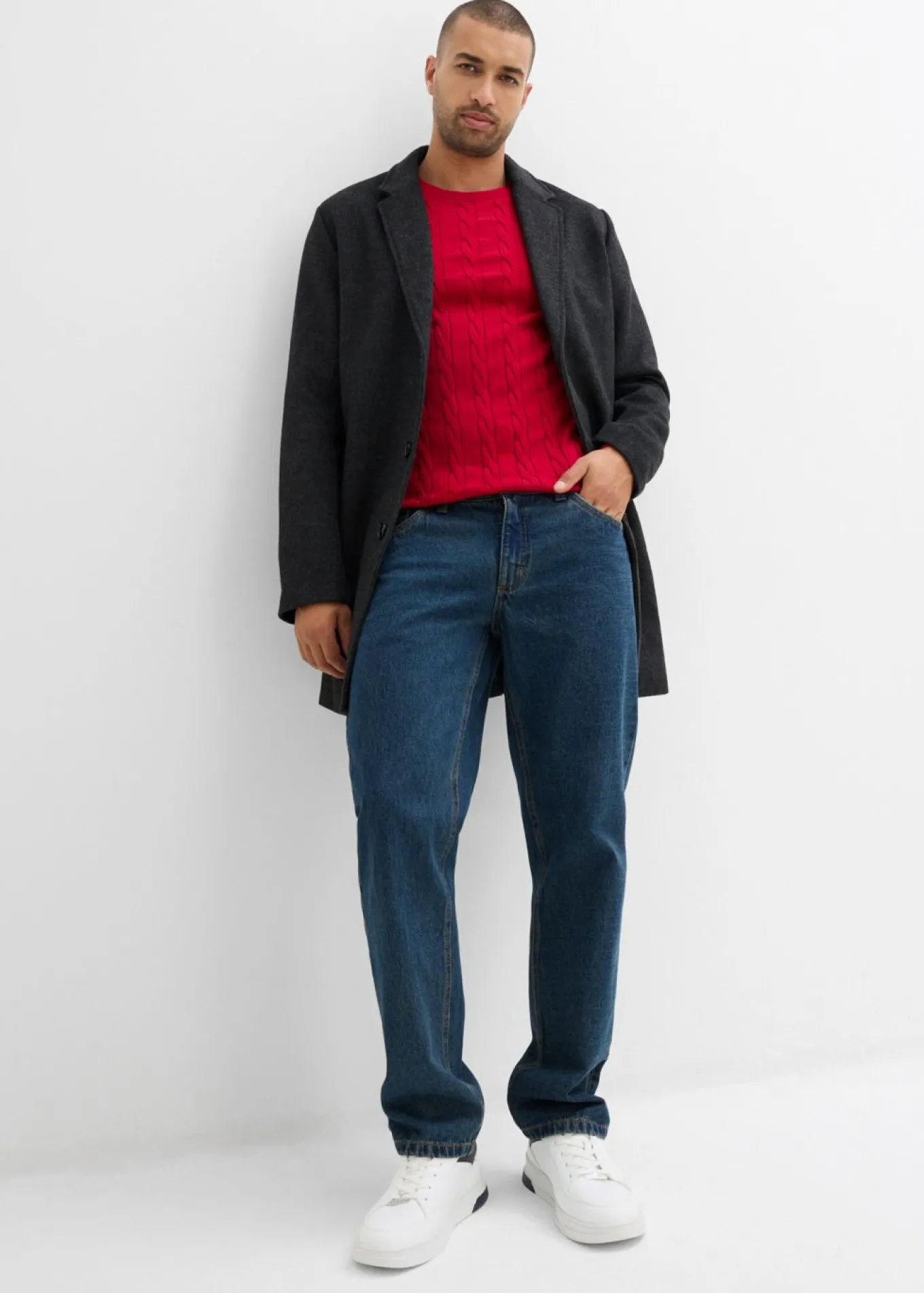 Jersey de punto fino con patrón trenzado de suave mezcla de algodón, slim fit