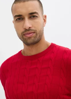 Jersey de punto fino con patrón trenzado de suave mezcla de algodón, slim fit