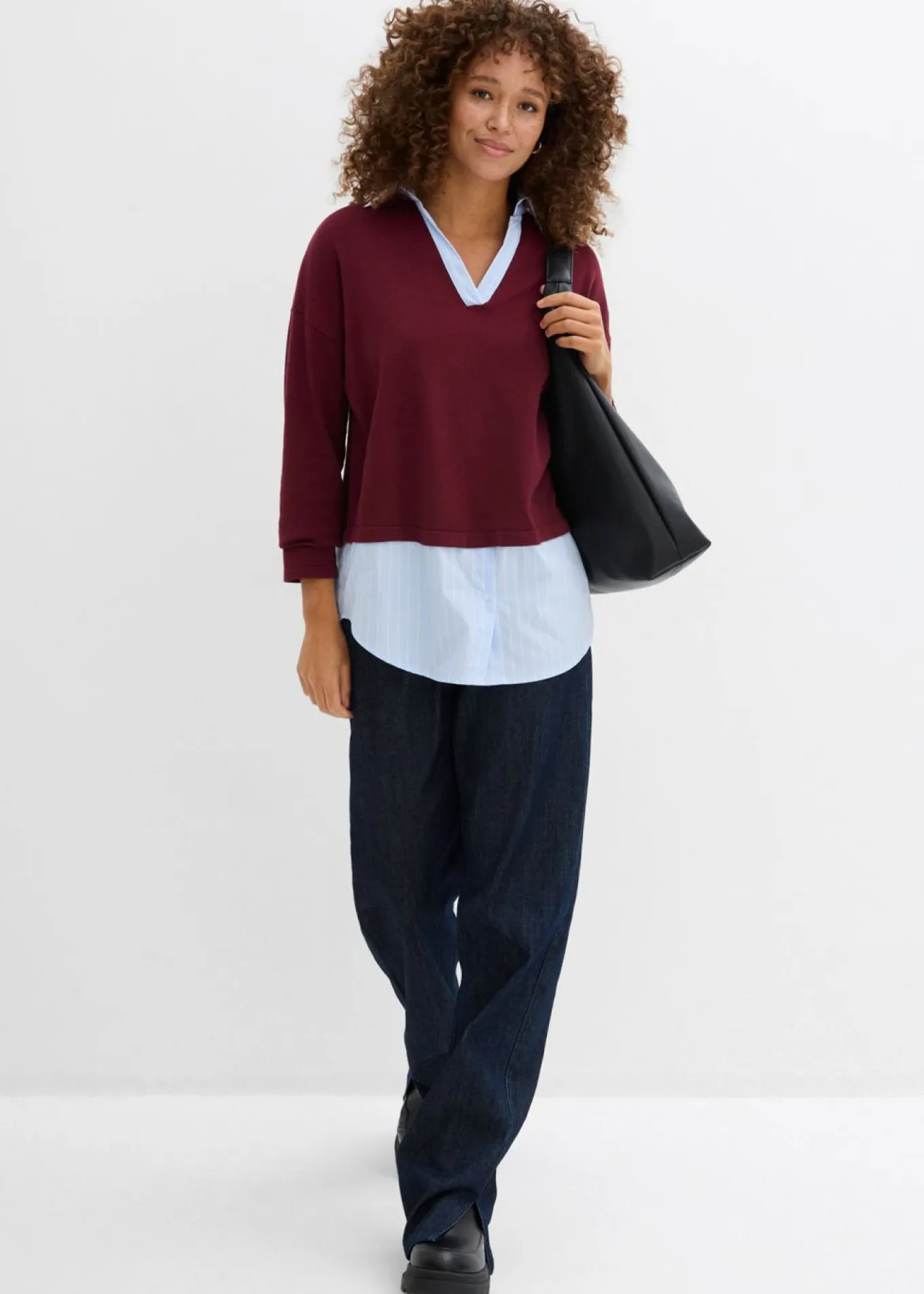 Jersey de punto fino con inserto de blusa