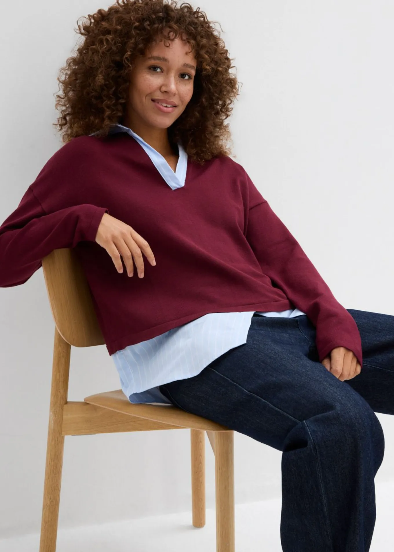 Jersey de punto fino con inserto de blusa