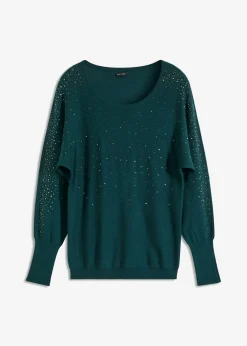 Jersey de punto fino con aplicación de piedras brillantes