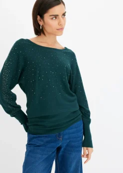 Jersey de punto fino con aplicación de piedras brillantes