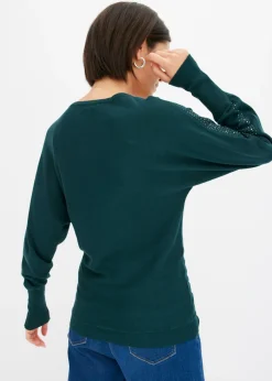 Jersey de punto fino con aplicación de piedras brillantes