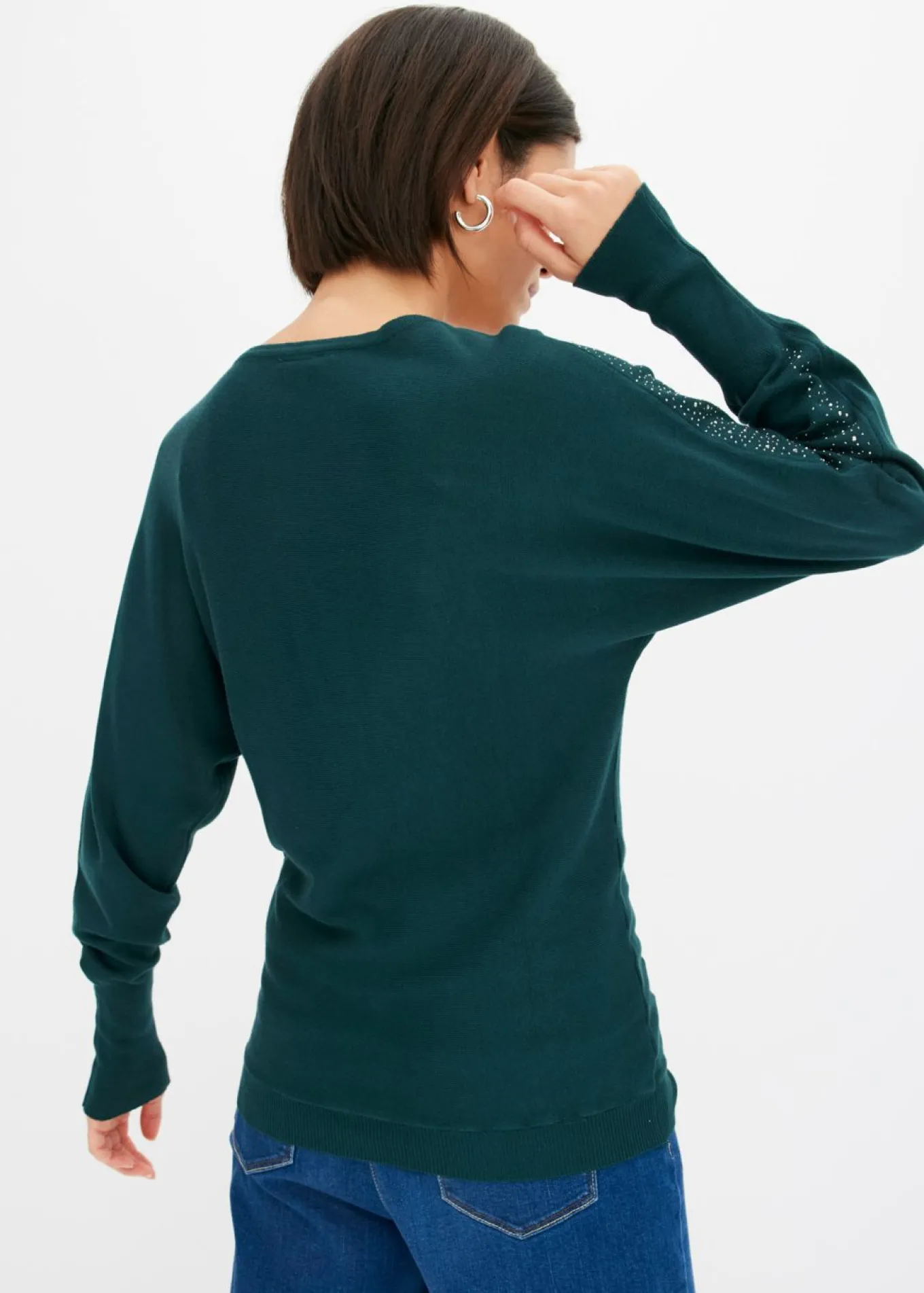 Jersey de punto fino con aplicación de piedras brillantes