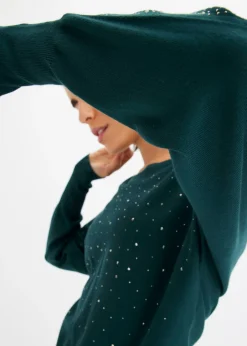 Jersey de punto fino con aplicación de piedras brillantes