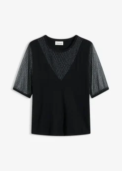 Jersey de punto fino con inserto de malla