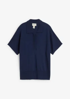 Jersey de punto fino con contenido de seda y cuello tipo polo