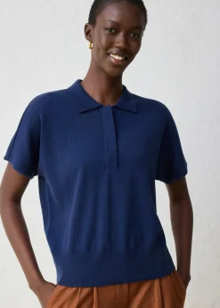 Jersey de punto fino con contenido de seda y cuello tipo polo