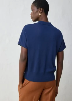Jersey de punto fino con contenido de seda y cuello tipo polo