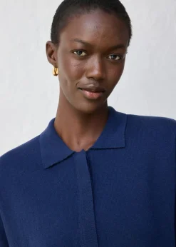 Jersey de punto fino con contenido de seda y cuello tipo polo