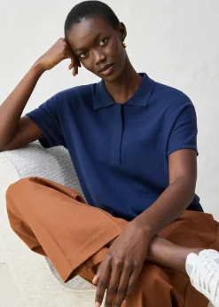 Jersey de punto fino con contenido de seda y cuello tipo polo