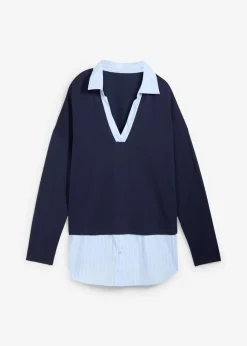 Jersey de punto fino con inserto de blusa