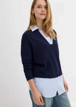 Jersey de punto fino con inserto de blusa