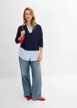 Jersey de punto fino con inserto de blusa