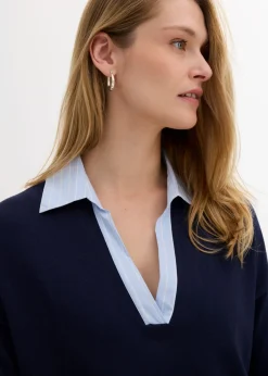 Jersey de punto fino con inserto de blusa