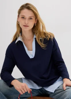 Jersey de punto fino con inserto de blusa